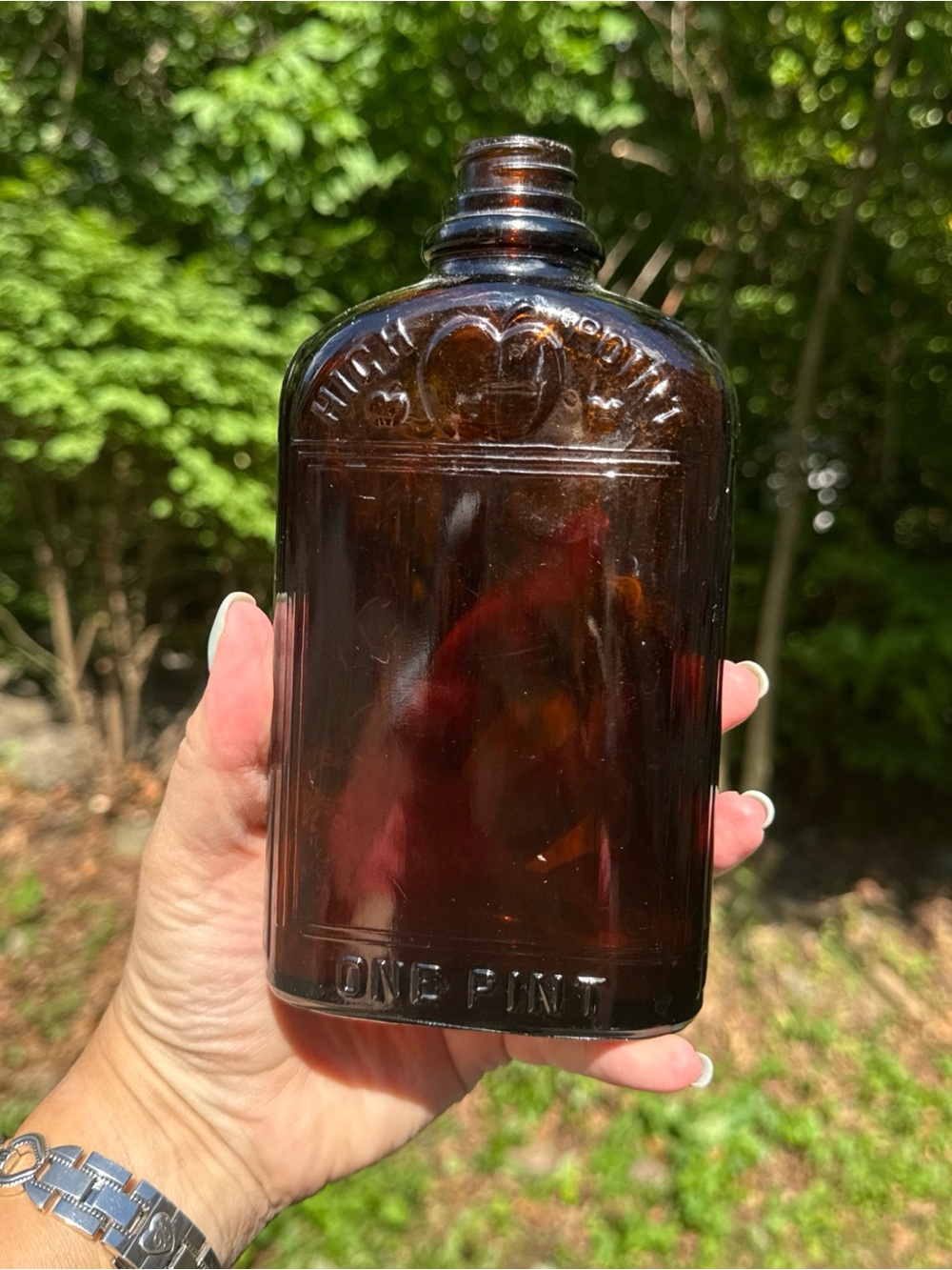 Antique Amber Glass One Pint Flask Bottle High Point Whiskey